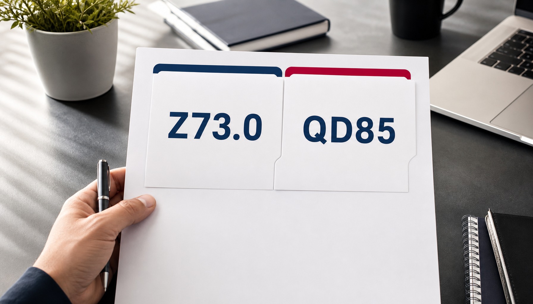 CID do burnout: diferença entre Z73.0 e QD85 Documento sobre uma mesa mostrando a comparação entre os códigos Z73.0 e QD85 do burnout