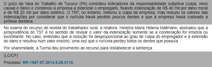 Restabelecido valor de indenização a rurícola que perdeu os últimos dentes em acidente